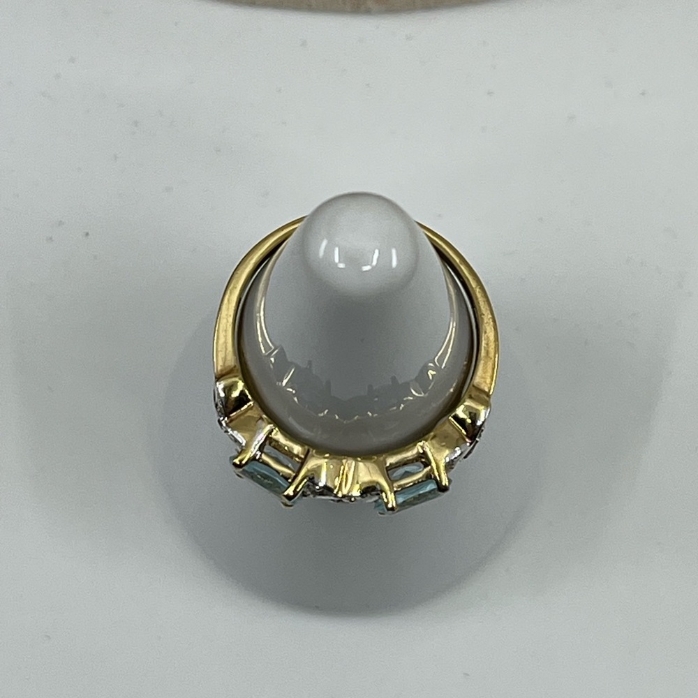 Vintage Gold over 925 Sterling Silver with Aquamarine Gemstone Size 7 Ring - Picture 10 of 15
